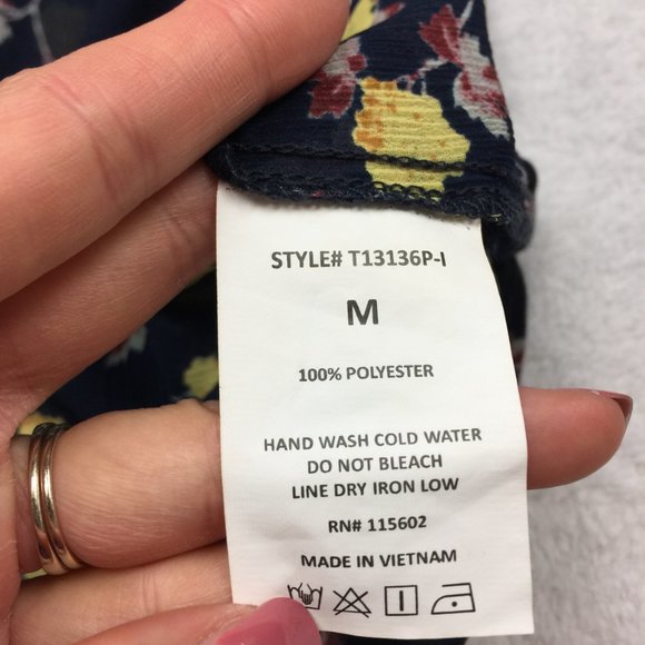 New! Lush Blouse Top Size M Black Yellow Floral Print Sheer Chiffon Long Sleeve - Picture 11 of 15